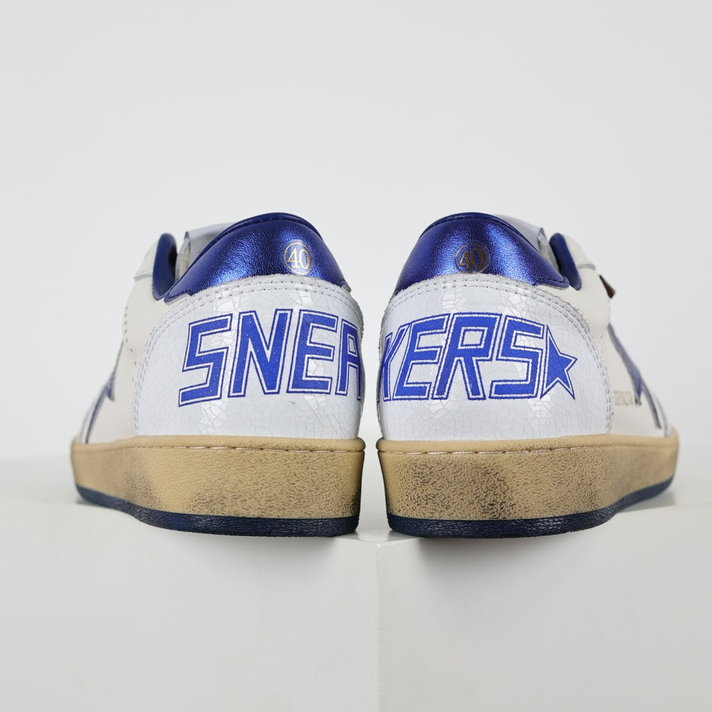 Tênis Golden Goose Ball Star White Leather with Metallic Blue Star