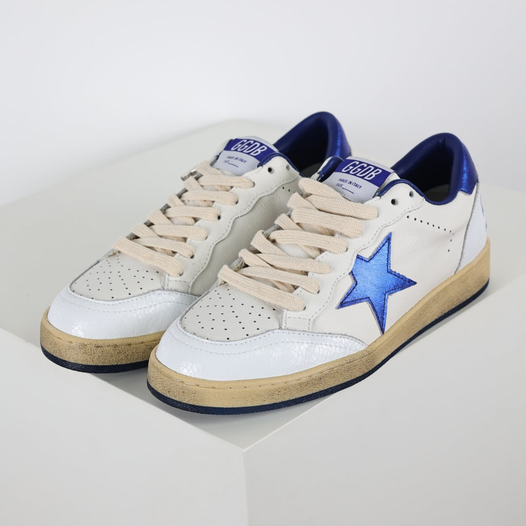 Tênis Golden Goose Ball Star White Leather with Metallic Blue Star