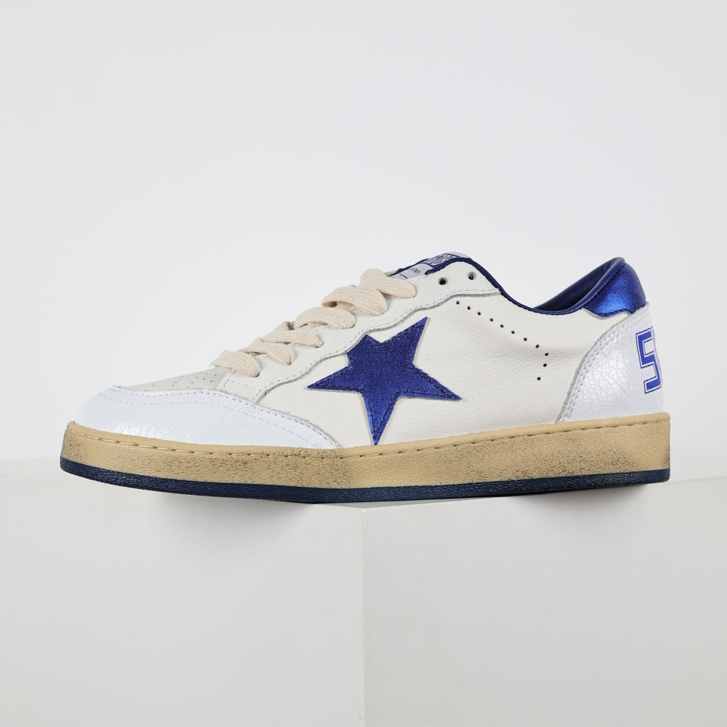 Tênis Golden Goose Ball Star White Leather with Metallic Blue Star