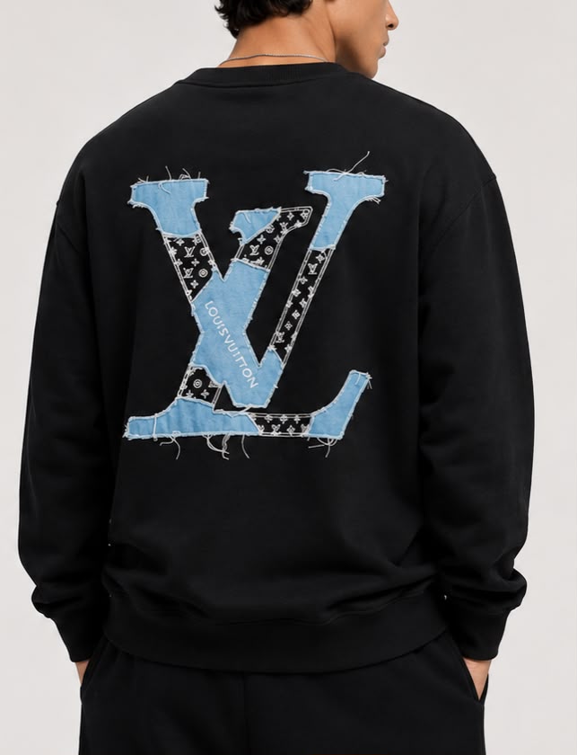 Agasalho Louis Vuitton Monogram Denim Patchwork Crewneck